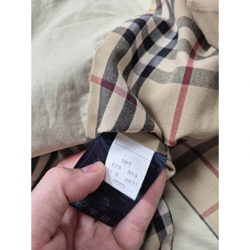 Burberry Coat Mens 46 Beige Cotton Rain Mac Nova Check Lined Classic Trench